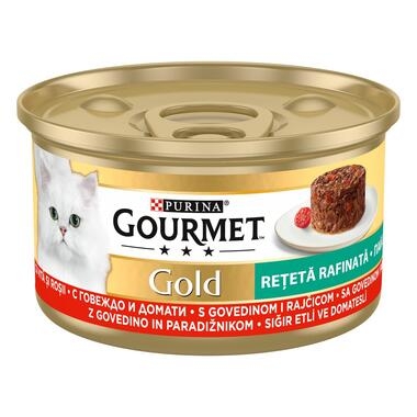 PURINA® GOURMET® GOLD Изискани рецепти, с говеждо месо и домати, мокра храна за котки