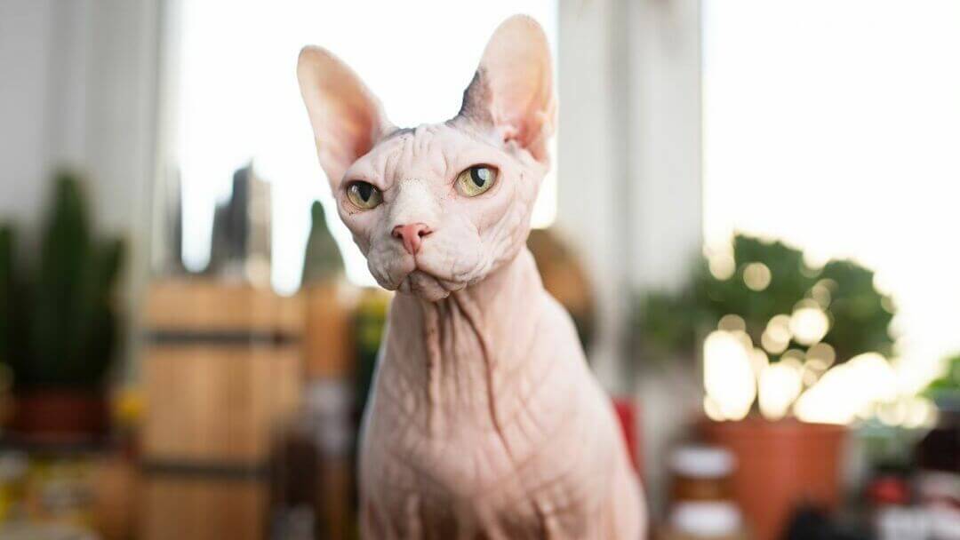 Донской котка със светлозелени очи.