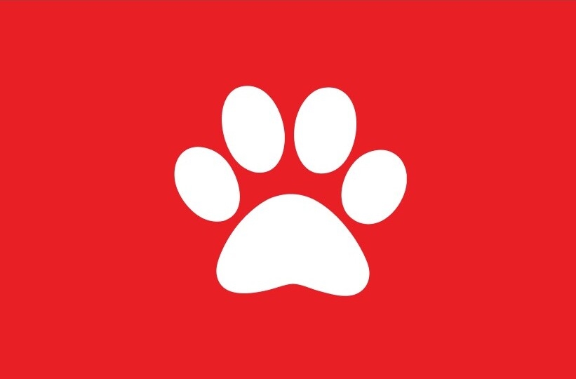 Purina Cares for pets logo with a white paw on a red background