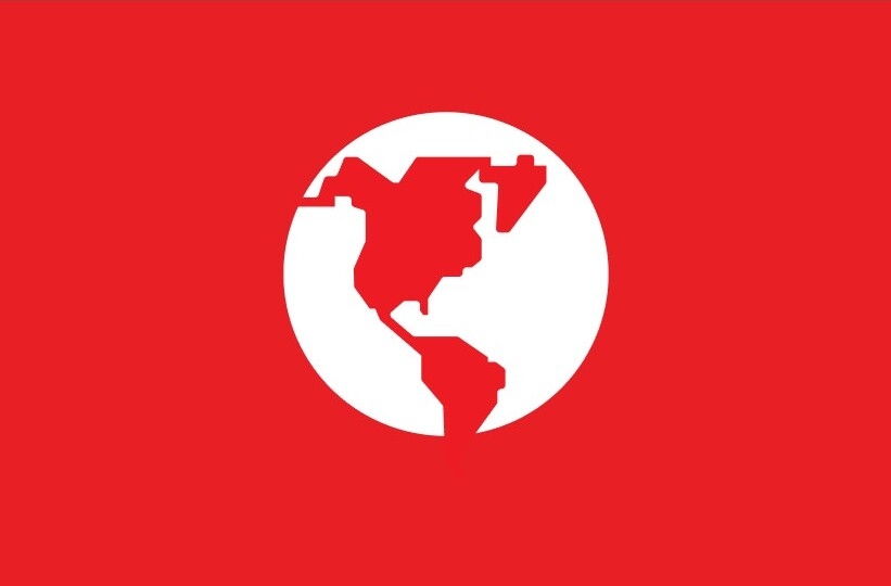 Purina Cares for the planet logo with white earth on a red background