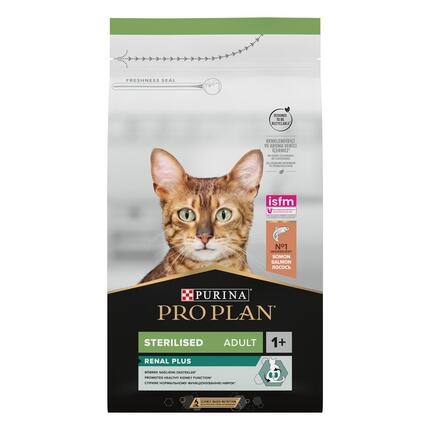 PURINA ® PRO PLAN ® Sterilised Adult 1+ RENAL PLUS, богата на сьомга, суха храна за котки