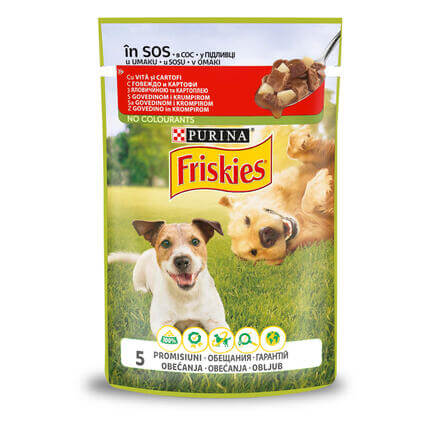 PURINA®FRISKIES® Adult, с говеждо месо и картофи в сос, мокра храна за кучета