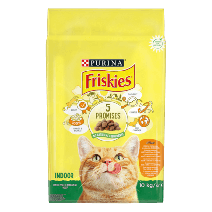 PURINA®FRISKIES®  INDOOR за котки в зряла възраст, Пиле и Зеленчуци, суха храна, 10kg