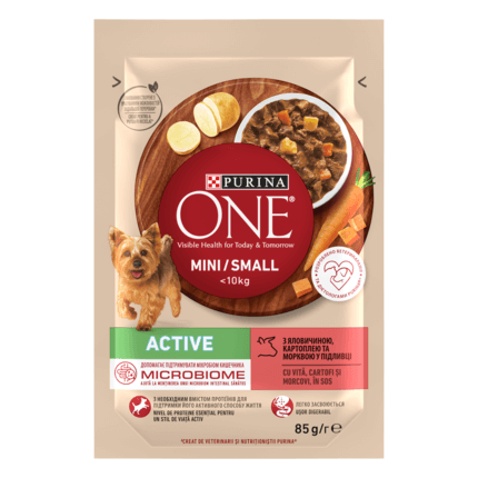 PURINA ONE MINI Active, с говеждо месо и картофи, мокра храна за кучета