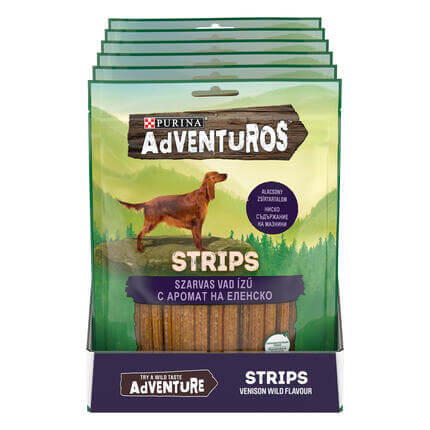PURINA® ADVENTUROS ® Strips Лакомство за кучета в зряла възраст,Еленско, 90g