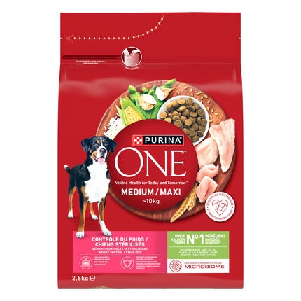 PURINA ONE® Mini Dog Weight Control,  суха храна за кучета от средни и големи породи <10кг, в зряла възраст с Пуйка 4x2.5kg