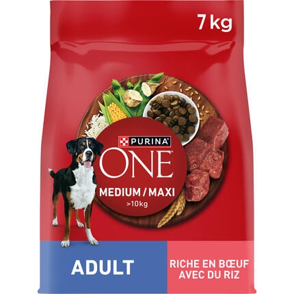 ONE Medium Maxi, суха храна за кучета от средни и големи породи <10кг, в зряла възраст с говеждо  и ориз 7kg