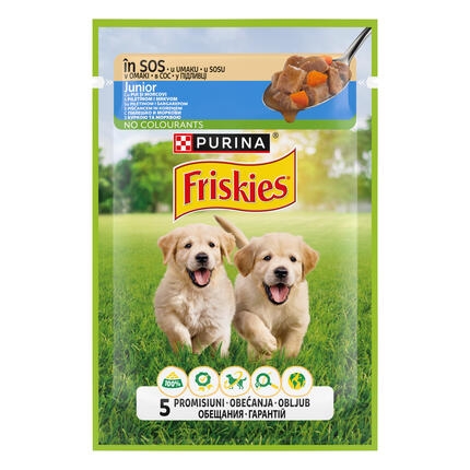 PURINA®FRISKIES® Junior, с пилешко месо и моркови в сос, мокра храна за кучета, 85г
