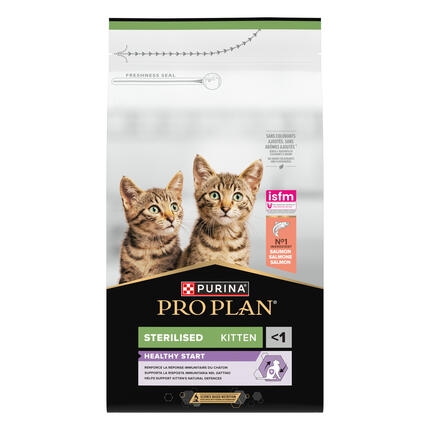 PURINA® PRO PLAN® CAT STERILISED Kitten, храна за малки кастрирани котенца, с високо съдържание на сьомга, 1.5kg