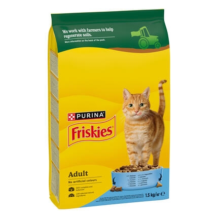 FRISKIES® за котки в зряла възраст, Сьомга и Зеленчуци, суха храна, 1,5kg