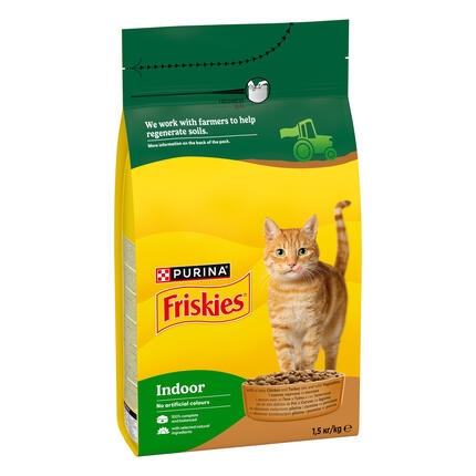 Purina® Friskies® Indoor с вкусен микс от пиле, пуйка и зеленчуци 1,5kg