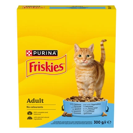 Purina Friskies® Суха храна за котки в зряла възраст със сьомга и зеленчуци 300 g