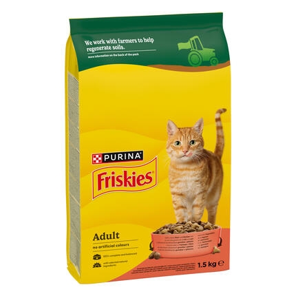 Purina Friskies® Adult с вкусен микс от Говеждо и Пилешко месо със зеленчуци  1.5kg пакет