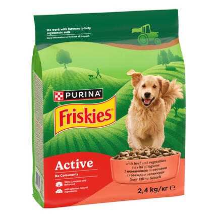 Purina® Friskies® Active суха храна за кучета с говеждо месо и зеленчуци