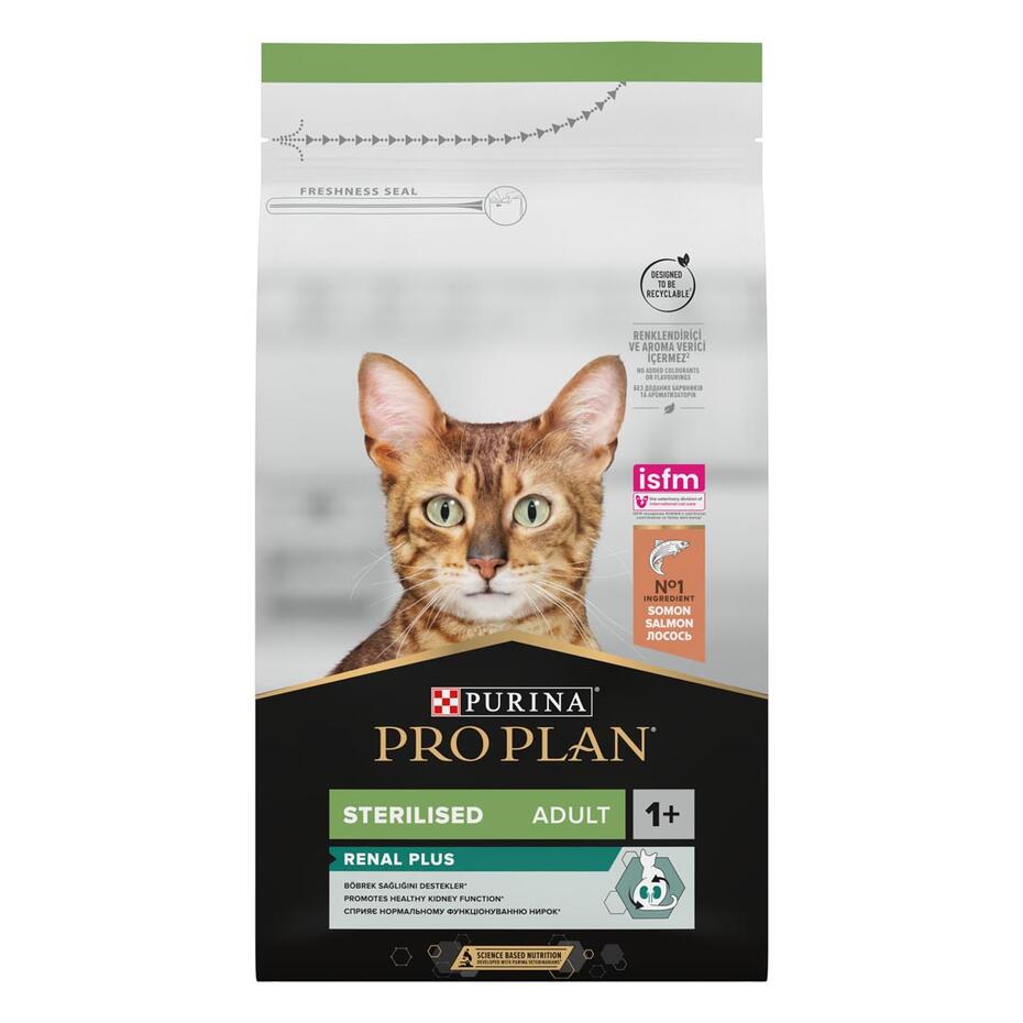 PURINA ® PRO PLAN ® Sterilised Adult 1+ RENAL PLUS, богата на сьомга, суха храна за котки
