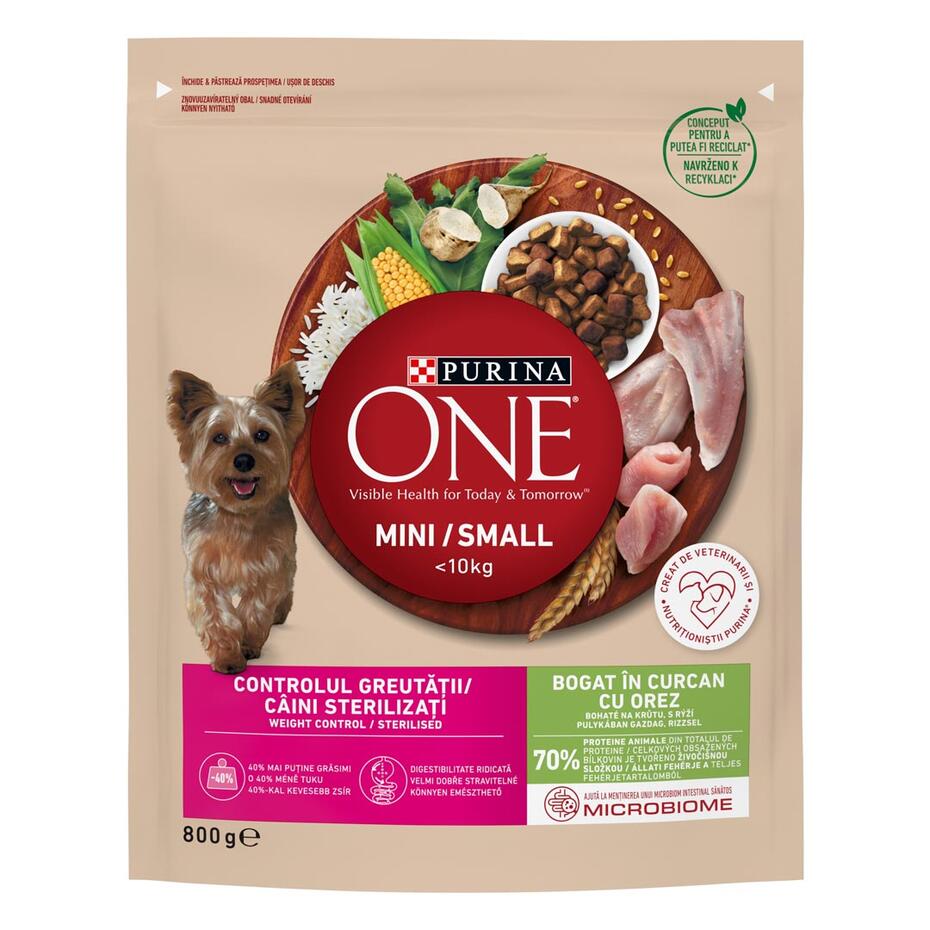 7613034146762 PURINA ONE MINI контрол на теглото, с пуешко месо и ориз, суха храна за кучета