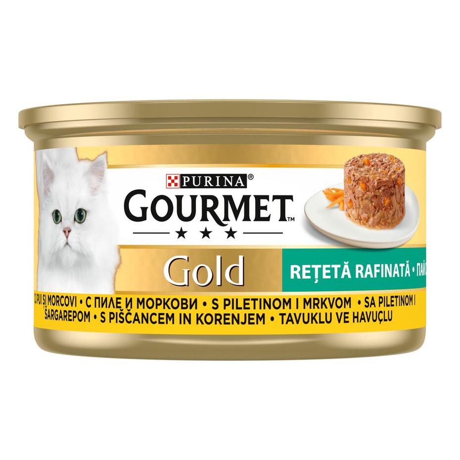 PURINA® GOURMET™ GOLD Изискани рецепти, с пилешко месо с морков, мокра храна за котки