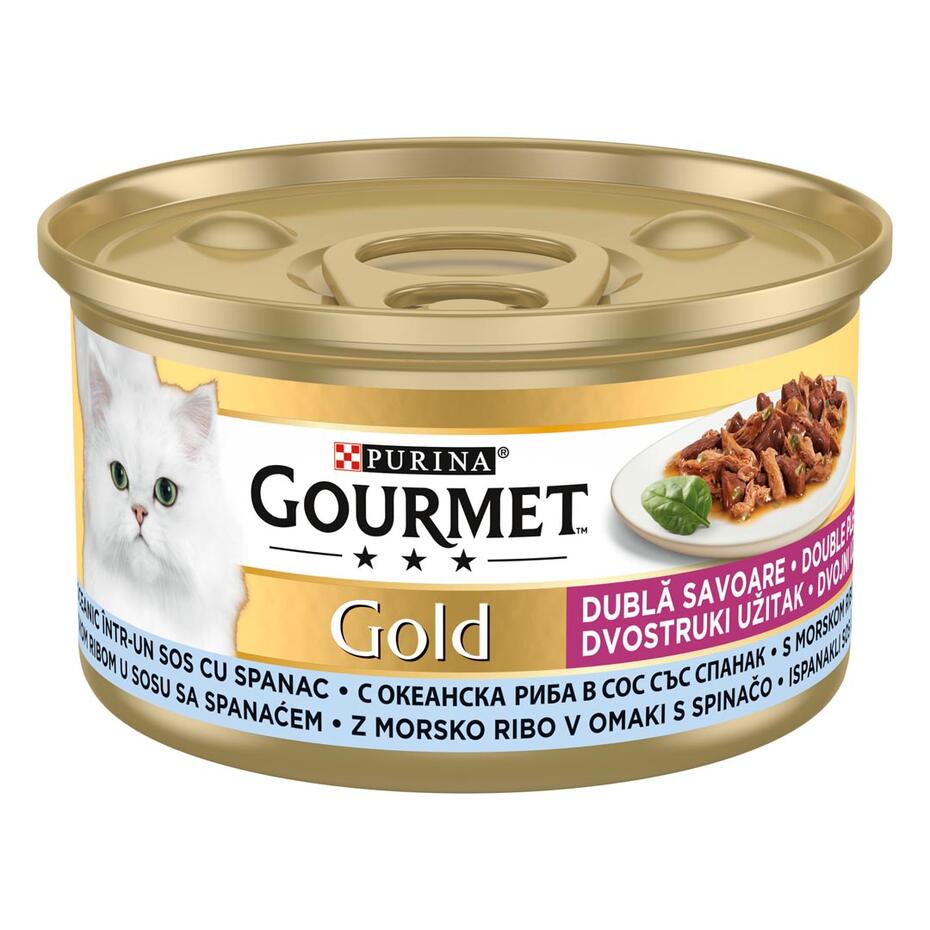 PURINA® GOURMET™ GOLD Double Pleasure, с океанска риба и спанак в сос, мокра храна за котки