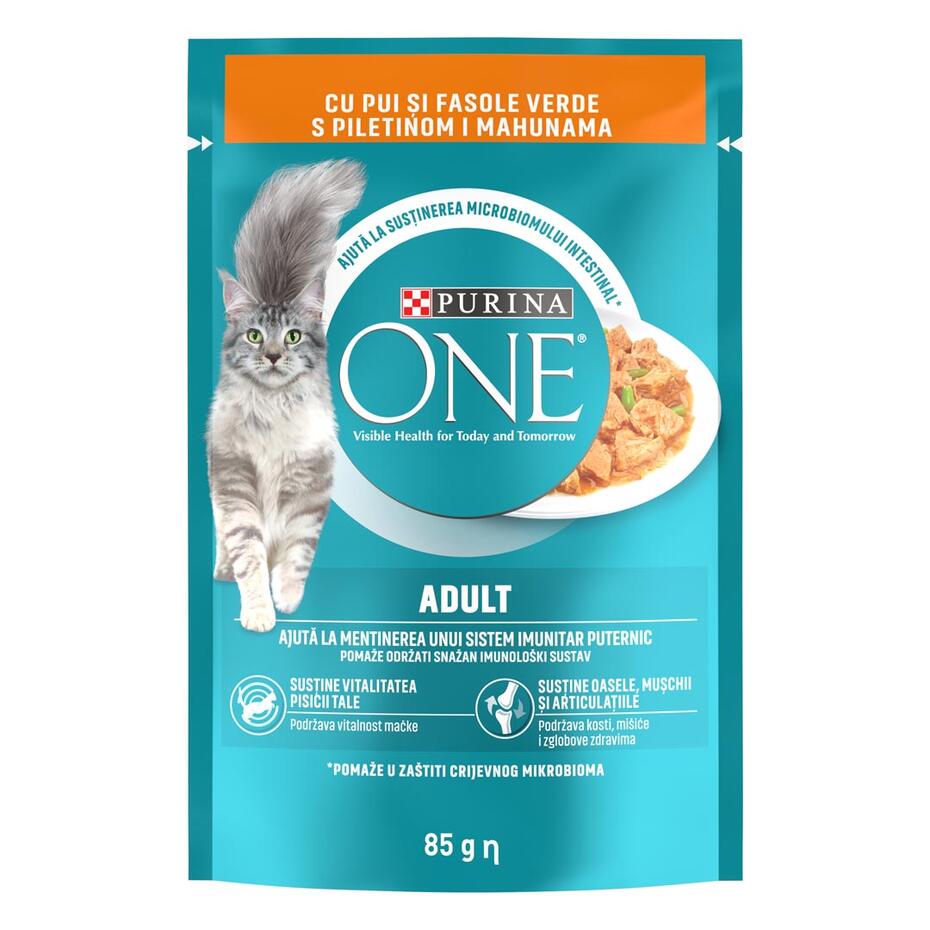 7613036936811 PURINA ONE ADULT, с пилешко месо и зелен фасул, мини филета в сос, мокра храна за котки