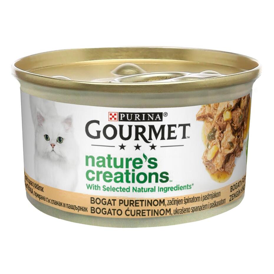 PURINA® GOURMET™ Nature's Creations, с пуешко месо, пащърнак и спанак, 85 г, мокра храна за котки