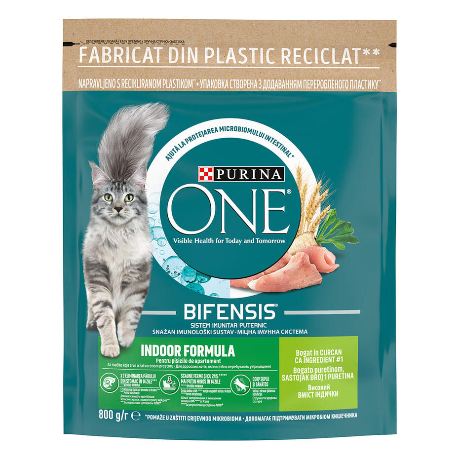 Purina ONE Adult INDOOR, с пуешко месо и пълнозърнести ядки, суха храна за котки