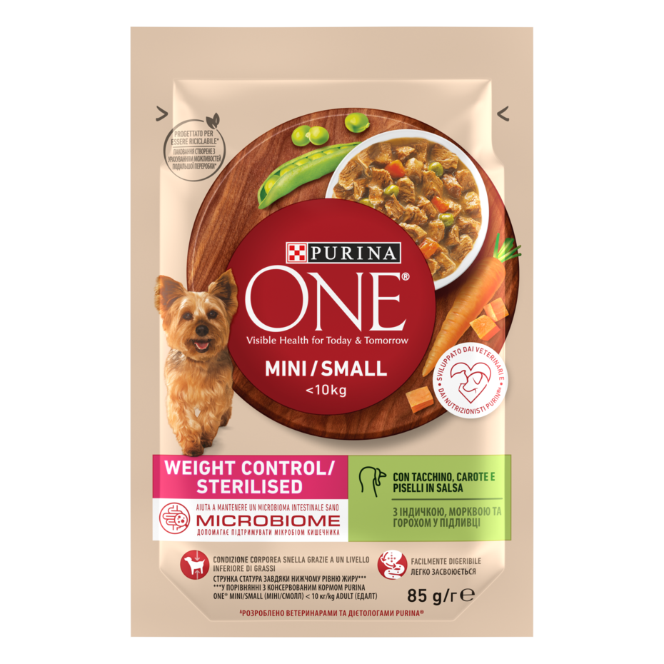 PURINA ONE® Mini Dog Weight Control, за кучета от дребни породи за контрол на теглото, с Пуйка 85g