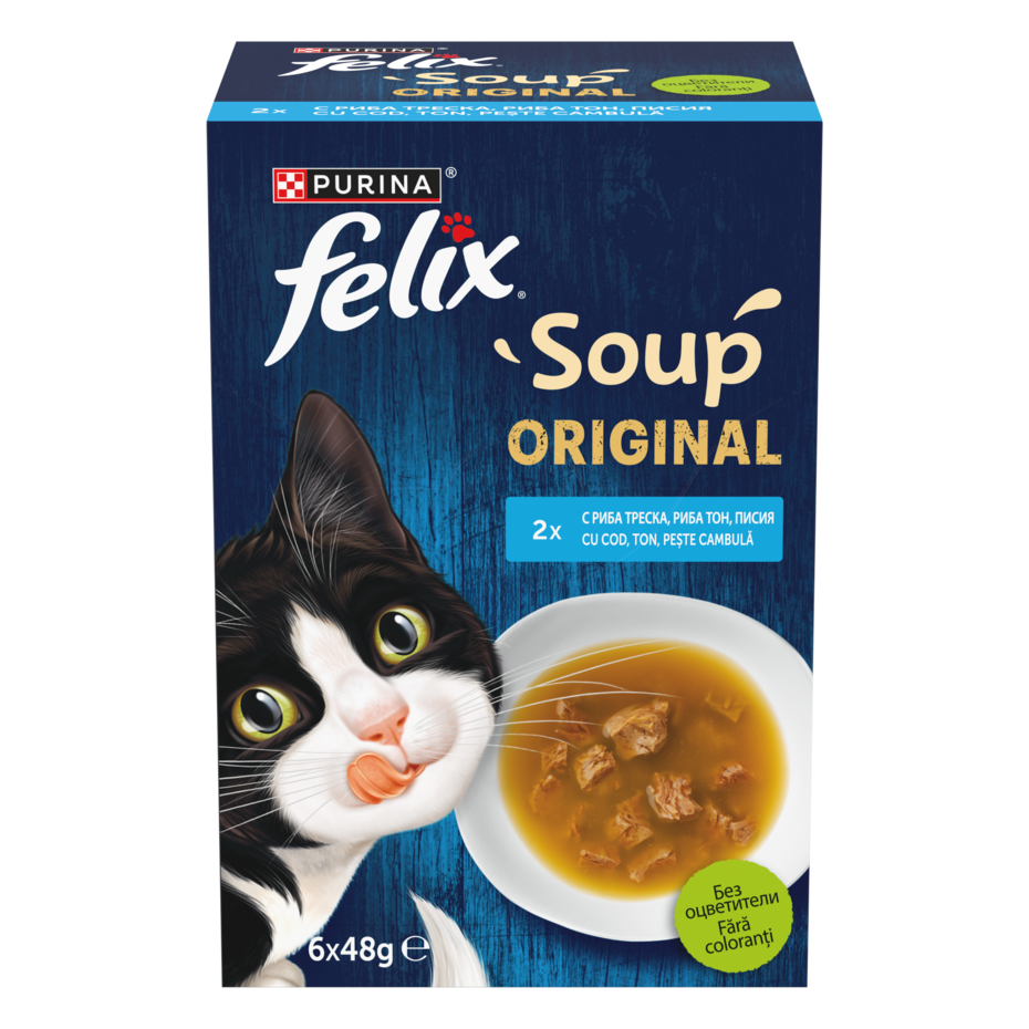 FELIX Soup Рибна селекция – Допълваща храна за котки в зряла възраст