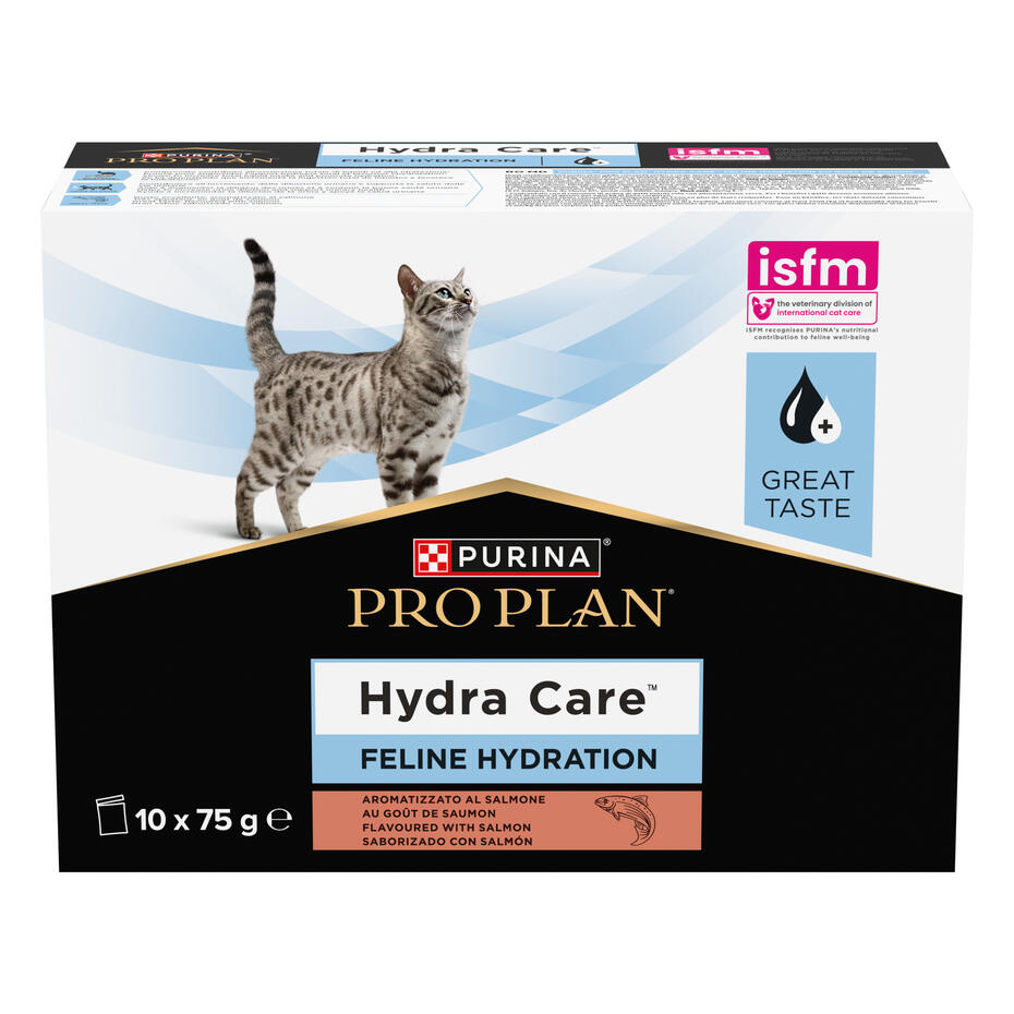 PURINA ® PRO PLAN ® HYDRACARE, Хранителна добавка за котки в зряла възраст с вкус на сьомга, 10х75g