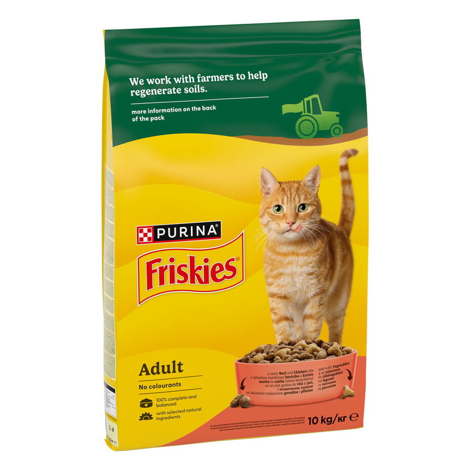 FRISKIES® за котки в зряла възраст, Говеждо, Пиле и Зеленчуци, суха храна, 10kg