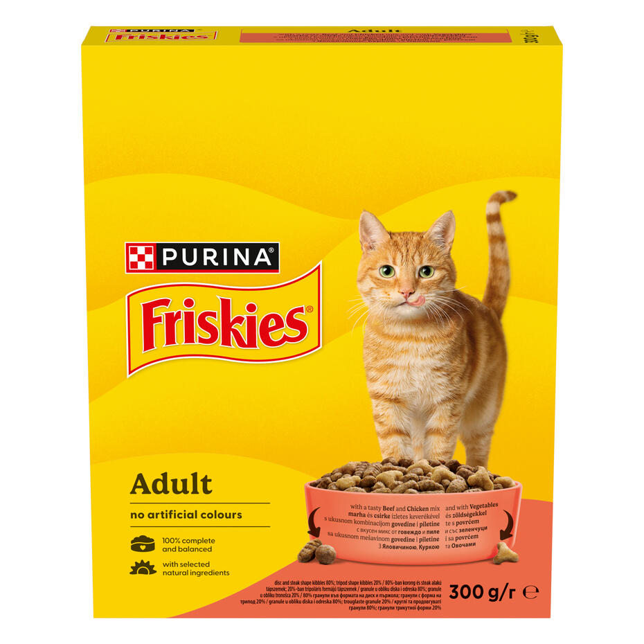 Friskies® Adult с вкусен микс от Говеждо и Пиле със зеленчуци 300g
