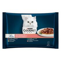 PURINA® GOURMET® PERLE, с говеждо месо/пилешко месо/заешко месо/сьомга в сос, мокра храна за котки