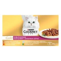 PURINA® GOURMET® GOLD Double Pleasure, с говеждо и пилешко месо/патешко и пуешко месо/океанска рибаи спанак/заешко месо и чер