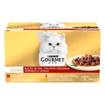 PURINA® GOURMET® GOLD, с говеждо месо/ пуешко месо и патешко месо/ сьомга ипилешко месо/ пилешко месо и черен дроб, мини филе