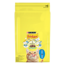 PURINA®FRISKIES® за котки в зряла възраст, Сьомга и Зеленчуци, суха храна, 1,5kg