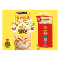 PURINA®FRISKIES® за котки в зряла възраст,Хапки в сос, с Месо  Мокра храна,Пауч, Мултиопаковка 12х85g