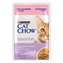 PURINA® CAT CHOW®  SENSITIVE, за котки с чувствителен стомах над 1 година със Сьомга и Тиква, Мокра храна,  Пауч в сос