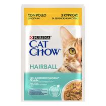 PURINA® CAT CHOW® HAIRBALL CONTROL, за космени топки с Пиле и Зелен фасул, Мокра храна,  Пауч в сос