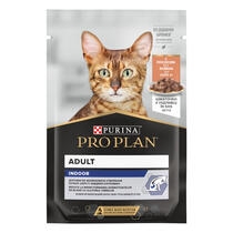 PURINA® PRO PLAN® INDOOR, за котки в зряла възраст, които живеят на закрито, със сьомга, пауч