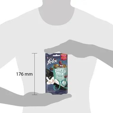 PURINA® FELIX® PARTY MIX Ocean Mix със сьомга, риба Pollock, пъстърва, награди за котки