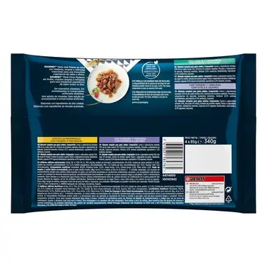 PURINA® GOURMET® PERLE, с телешко месо и зеленчуци/заешко месо и моркови/агнешко месо и зеленчуци в сос, мокра храна за котки