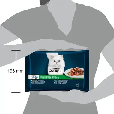 PURINA® GOURMET® PERLE, с телешко месо и зеленчуци/заешко месо и моркови/агнешко месо и зеленчуци в сос, мокра храна за котки