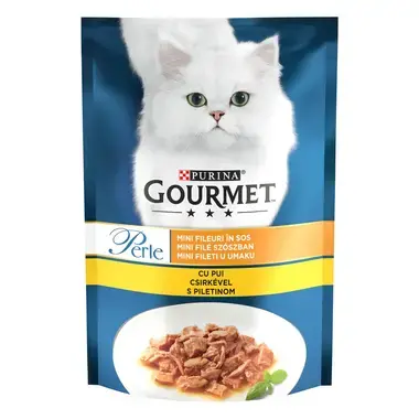 PURINA® GOURMET® PERLE, с пилешко месо в сос, мокра храна за котки