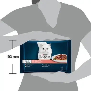 PURINA® GOURMET® PERLE, с говеждо месо/пилешко месо/заешко месо/сьомга в сос, мокра храна за котки