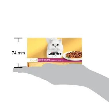 PURINA® GOURMET® GOLD Double Pleasure, с говеждо и пилешко месо/патешко и пуешко месо/океанска рибаи спанак/заешко месо и чер