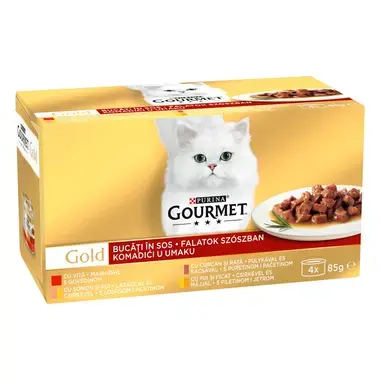 PURINA® GOURMET® GOLD Пастет, с говеждо/пуешко месо/черен дроб/тон, смесен пакет, мокра храна за котки