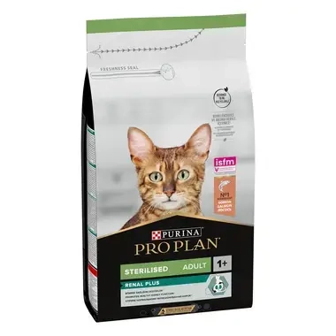 PURINA ® PRO PLAN ® Sterilised Adult 1+ RENAL PLUS, богата на сьомга, суха храна за котки
