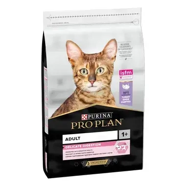 PURINA ® PRO PLAN ® Adult 1+ DELICATE DIGESTION, богата пуешко месо, суха храна за котки
