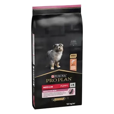 PURINA® PRO PLAN® PUPPY Sensitive Skin, суха храна за средни на ръст кучета, богата на сьомга