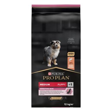 PURINA® PRO PLAN® PUPPY Sensitive Skin, суха храна за средни на ръст кучета, богата на сьомга