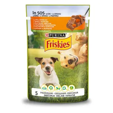 PURINA®FRISKIES® Adult, с пилешко месо и моркови в сос, мокра храна за кучета
